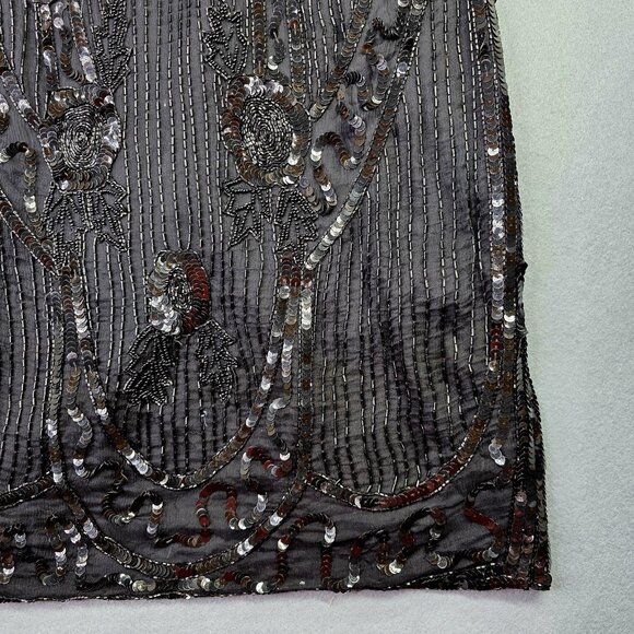 Vintage Pantagis Dress Womens Medium Black Silk Sequin Beaded Art Deco 80s Glam - Picture 5 of 14